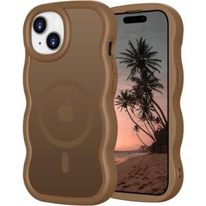 for iPhone 15 Case, Phone Case iPhone 15, Magnetic Compatible with Magsafe Slim Thin Wave Edge Design Cute Translucent Matte Shockproof Drop Protective Phone Cover for iPhone 15 6.1", Brown (Desert Titanium)