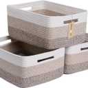 Large Storage Baskets for Organizing, Closet Shelf Baskets for Clothes Blanket Towels, Baby Nursery, Toy Bins Box, Woven Rope Basket, 17 x 13 x 7.5, 3 Packs Gradient Brown