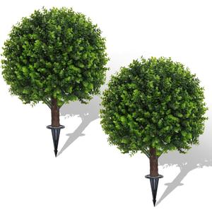 Set of 2 Artificial Boxwood Topiary Ball Bush for Outdoor with Ground Spike 22", UV Resistant Faux Greenery Shrubs, Fake Green Boxwood Plants for Indoor, Garden, Yard, Porch, Patio Decor