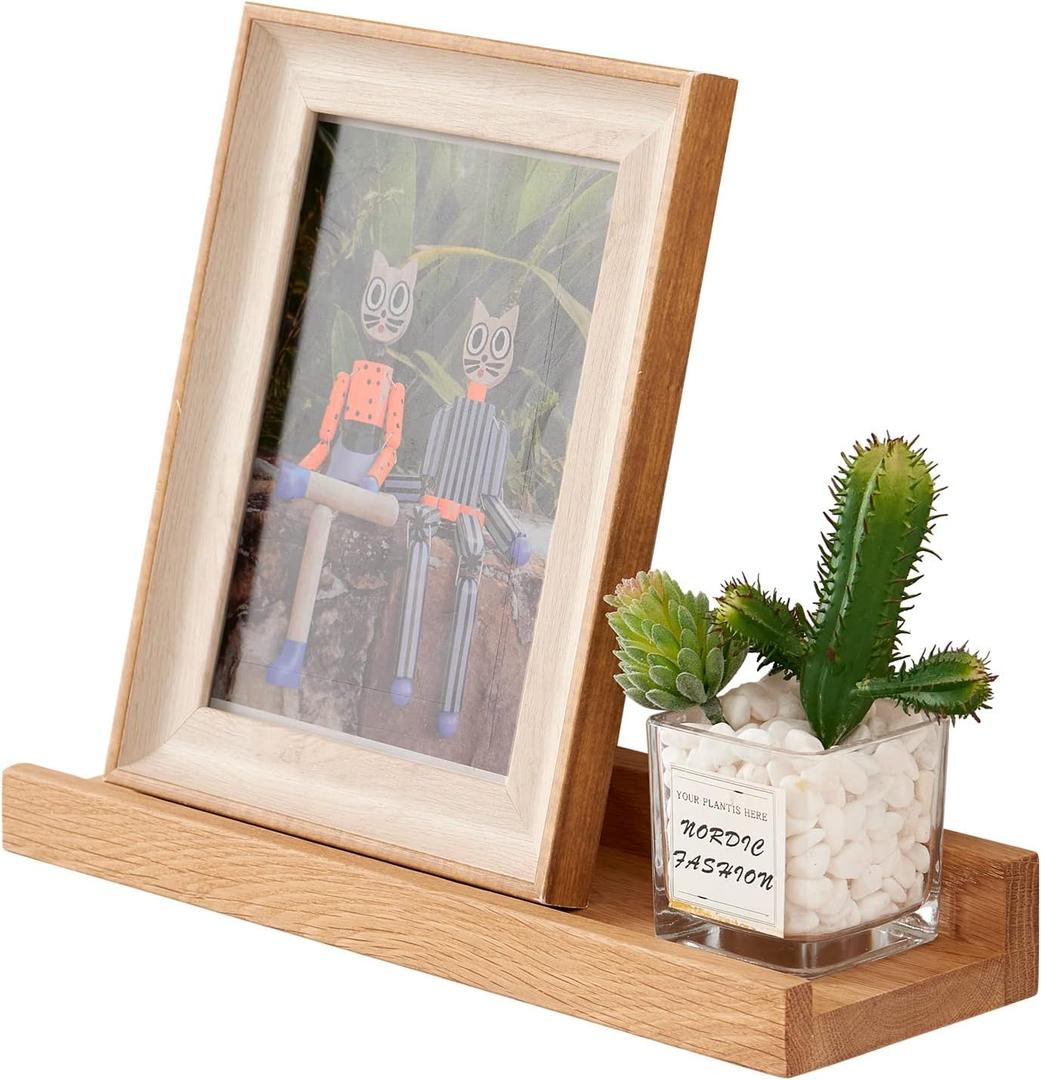 Natural Oak Wood Wall Shelves - Floating Shelf, 12 Inch, Display Picture Ledge, Bedroom, Living Room, Bathroom, Office, Kitchen Storage