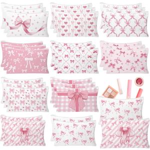 30pcs Pink Bow Makeup Bag Coquette Cosmetic Bags for Women Elegant Bow Preppy Pink Pouch Travel Toiletry Bag for Women Girls Mothers Day Gifts
