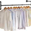 IBUYKE Industrial Pipe Clothes Rack, 50 Inch Wall Mounted Clothing Rack, Space-Saving Hanging Closet Rod, Heavy Duty Multi-Purpose Garment Rack for Closet and Laundry Room (4 Bases), Black TYJ002H