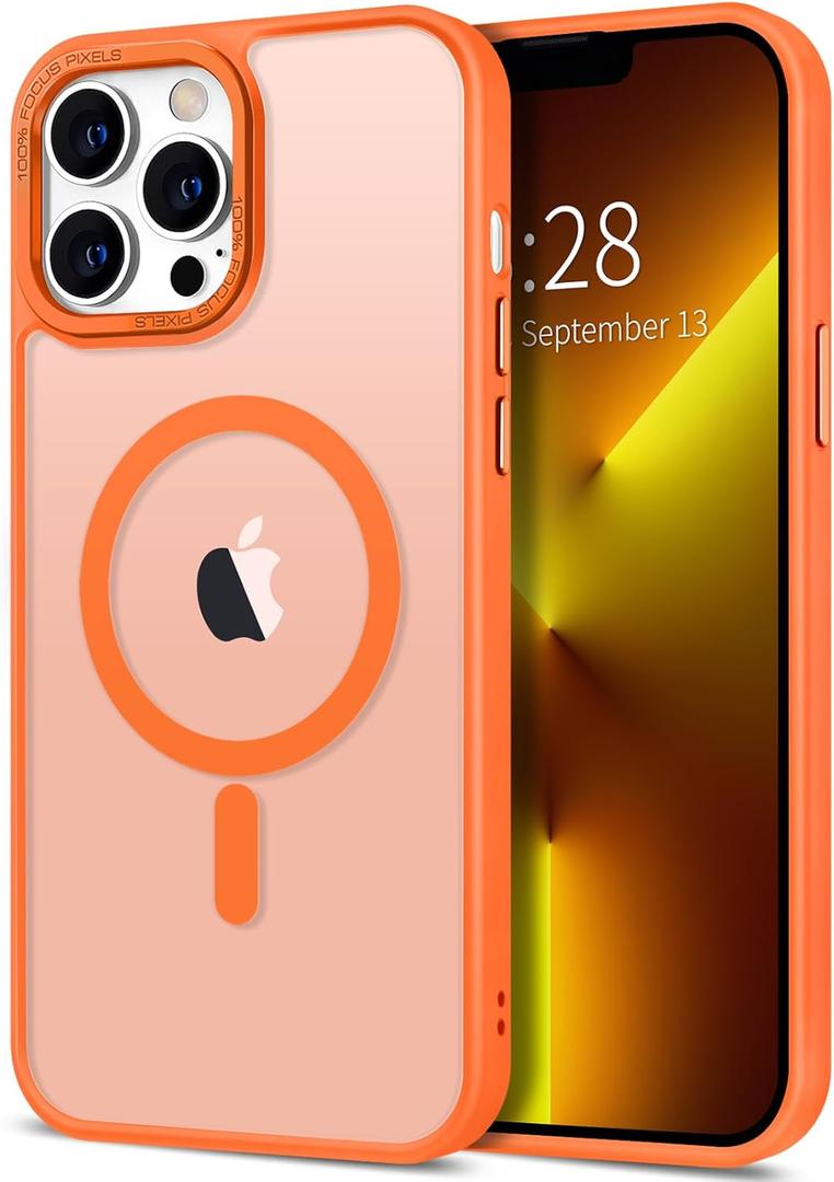 Hython Case for iPhone 13 Pro Case Magnetic Translucent Matte Phone Cases 6.1" [Compatible with MagSafe] Thin Slim Fit Shockproof Bumper Hard Protective Cover for Women Men Girls, Frosted Orange