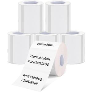 Labels Tape, 6 Rolls(1380PCS) Thermal Label Sticker for B21/B3S/B1 Printer Waterproof Sticker Paper Business Shipping Address Labeling Replacement with Self-Adhesive (50 x 30mm-230PCS)