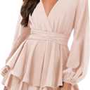 Nova In Sky Womens Sexy V Neck Long Sleeve Tie Waist Ruffle Hem Flowy Swing Mini Short Wrap Dress (Pink) XS