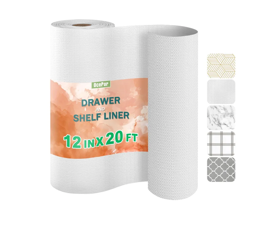 OcePor Non-Adhesive Drawer and Shelf Liner 12IN x 20FT, Non Slip Cabinet and Cupboard Liner, Kitchen Cabinet Liners for Shelves,Waterproof Drawer Shelf Liners for Cabinets/Bathroom Cupboard, White