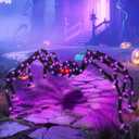 Halloween Spider Lights with Timer 73 LED Giant Fuzzy Spider Halloween Decor for Indoor Outdoor Halloweens Decorations Yard Porch Haunted House Scary Spider Web Display