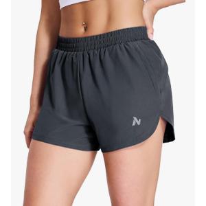 Nepest Womens Running Shorts with Mesh Liner Elastic Waist Quick Dry 3 inch Athletic Workout Shorts with Zipper Pocket,M