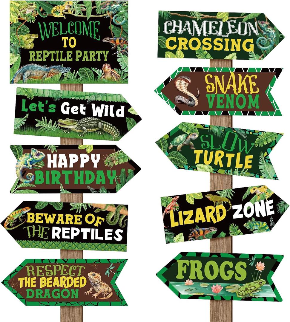 20 Pieces Reptile Birthday Party Decorations Welcome to Reptile Party Directional Signs Swamp Lizard Snake Alligator Reptile Birthday Party Supplies Wall Door Porch Yard Sign