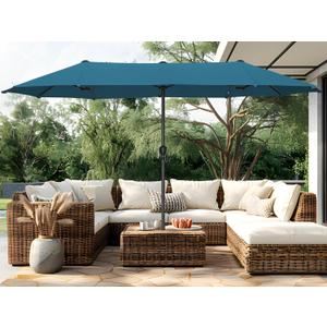 PHI VILLA 13ft Large Outdoor Patio Double-Sided Umbrella, Rectangle, Cyan | 13x6.5 ft shade, rectangular, patio table market umbrella, triple head, UV blocking, with crank handle, for deck, outside