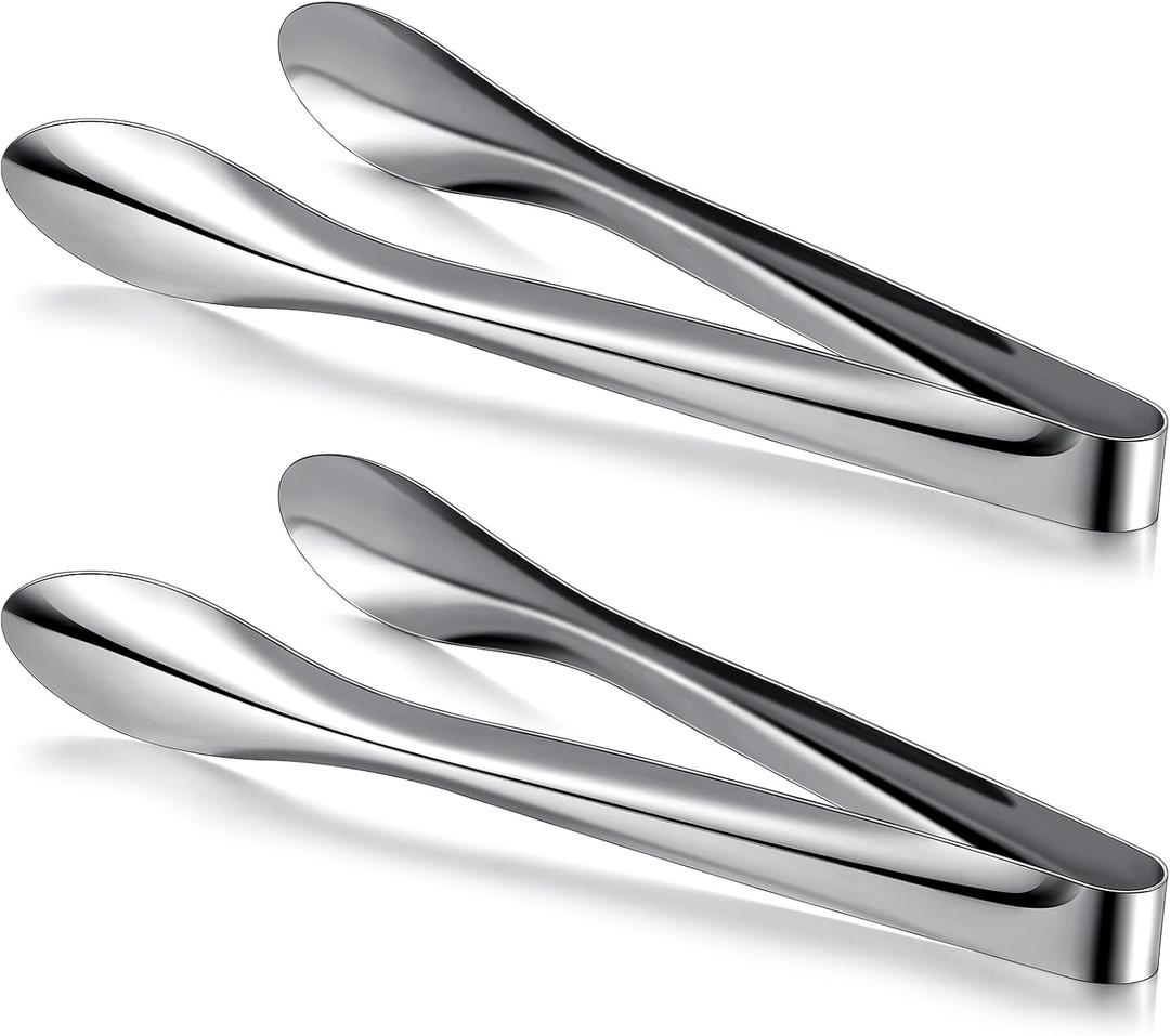 2 Pack Polished Stainless Steel Serving Tongs 12 Inch Metal Food Silver Tong for Buffet Salad BBQ Grilling Heavy Duty Kitchen Utensils for Cooking Catering Wedding Party