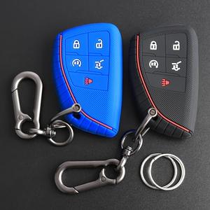 TANDRIVE Key Fob Cover for 2026 2025 2024 Chevy Equinox Traverse Blazer EV GMC Acadia Terrain and 2026-2021 Buick Envision, 5 Button, Silicone, 2-Pack, Black and Blue