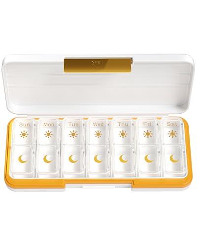 Zoksi Am Pm Pill Organizer 7 Day, Weekly Pill Box 2 Times a Day, Medicine Pill Organizer with Separate Compartment, Travel Pill Case Dispenser Portable for Vitamins, Fish Oils, Medicines(White)