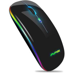 Wireless Bluetooth Mouse , Rechargeable 2.4G USB Optical , LED Slim Dual Mode(Bluetooth 5.0 and 2.4G) Wireless Mouse for Laptop, PC, Mac OS, Android, Windows(Silver) (Black)