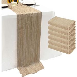 6Pack Beige Cheesecloth Table Runner 10Ft Gauze Table Runner Beige Cheese Cloth Table Runners Long Sheer Fabric Tablerunners for Wedding Party Bridal Shower Thanksgiving Christmas (6 Pack 20 x 120 inch)