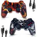 CHENGDAO Controller for PS3 Controller 2 Pack for PlayStation 3 High-Performance Wireless Controller with Double Vibration Motion Control, Flame&Wolf