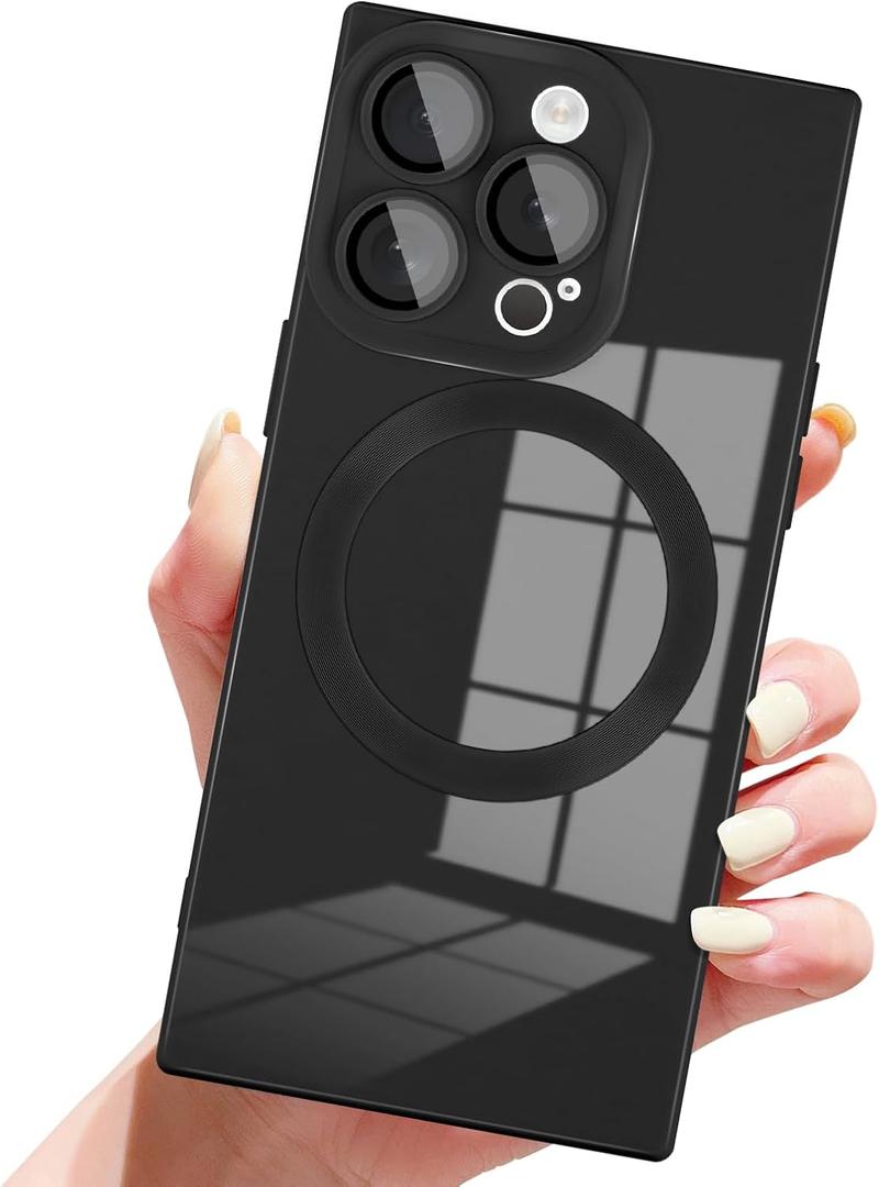 Designed for iPhone 14 Pro Case Compatible with Magsafe Cover Camera Lens Protector Military Grade Protection Shockproof Soft TPU Slim Magnetic Phone Case for iPhone 14 Pro Black