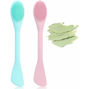Pore Scrubber, Double-End Silicone Face Mask Brush Silicone Face Scrubber, 2Pcs Soft Mask Applicator Tool for Facial Mud,Facial Cleansing Brushes for Makeup Skincare Removal,Pink and Green
