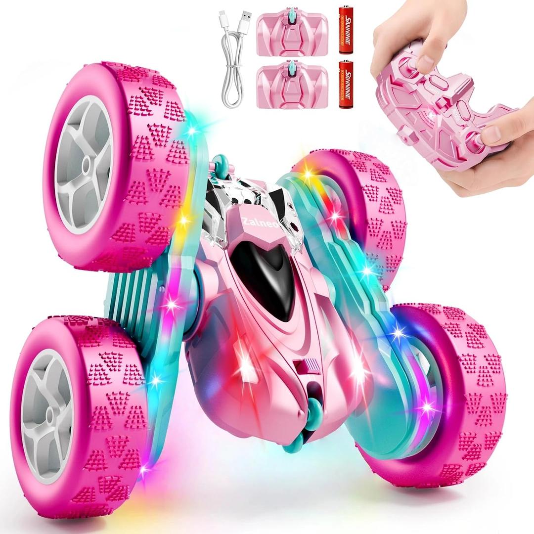 RC Car Pink 4WD Remote Control Car 360 Flip DoubleSided LED Light Bar & QuickSwap USBC Modular Battery, 2.4GHz NoInterference Popular Outdoor Beach Toy, Popular Gift for Girls Ages612