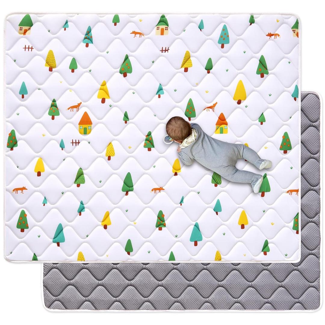 Odorless Premium Foam Baby Play Mat 47" x 47", Soft Microfiber Fabric Crawling Mat for Floor- Comfortable and Hypoallergenic, Non-Slip Cushioned Floor Playpen mat for Infants,Babies,Toddlers, Forests