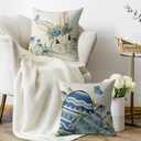 Spring Easter Pillow Covers 18X18 Set of 2, Bunny Rabbit Blue Floral Butterfly Easter Egg Holiday Decorative Throw Pillowcases Vintage Seasonal Outdoor Farmhouse Cushion Cases Couch Sofa Bed Decor