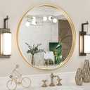 TokeShimi Brushed Gold Round Mirror 24 Inch Gold Round Vanity Bathroom Mirror for Wall Aluminum Alloy Matte Metal Frame Modern Gold Circle Mirror Fit in Minimalist Multi Style Home Decor