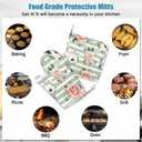 Mxocom Anemone Rose Flower Heat-Resistant Oven Mitts and Pot Holder Silver Eucalyptus Leaves Berry Stripped Kitchen Non-Slip Cooking Microwave Gloves for Cooking Baking Grilling