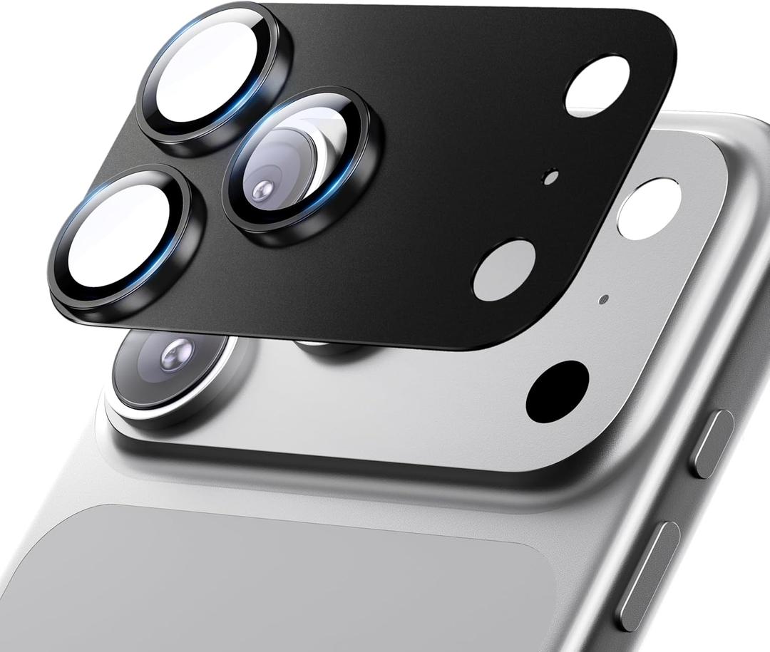 Hoerrye for iPhone 17 Pro Max Camera Lens Protector - [12FT Shatterproof Military Grade] [Strong Adsorption] Metal 9H+ Tempered Glass Camera Screen Full Cover Case Friendly,Black