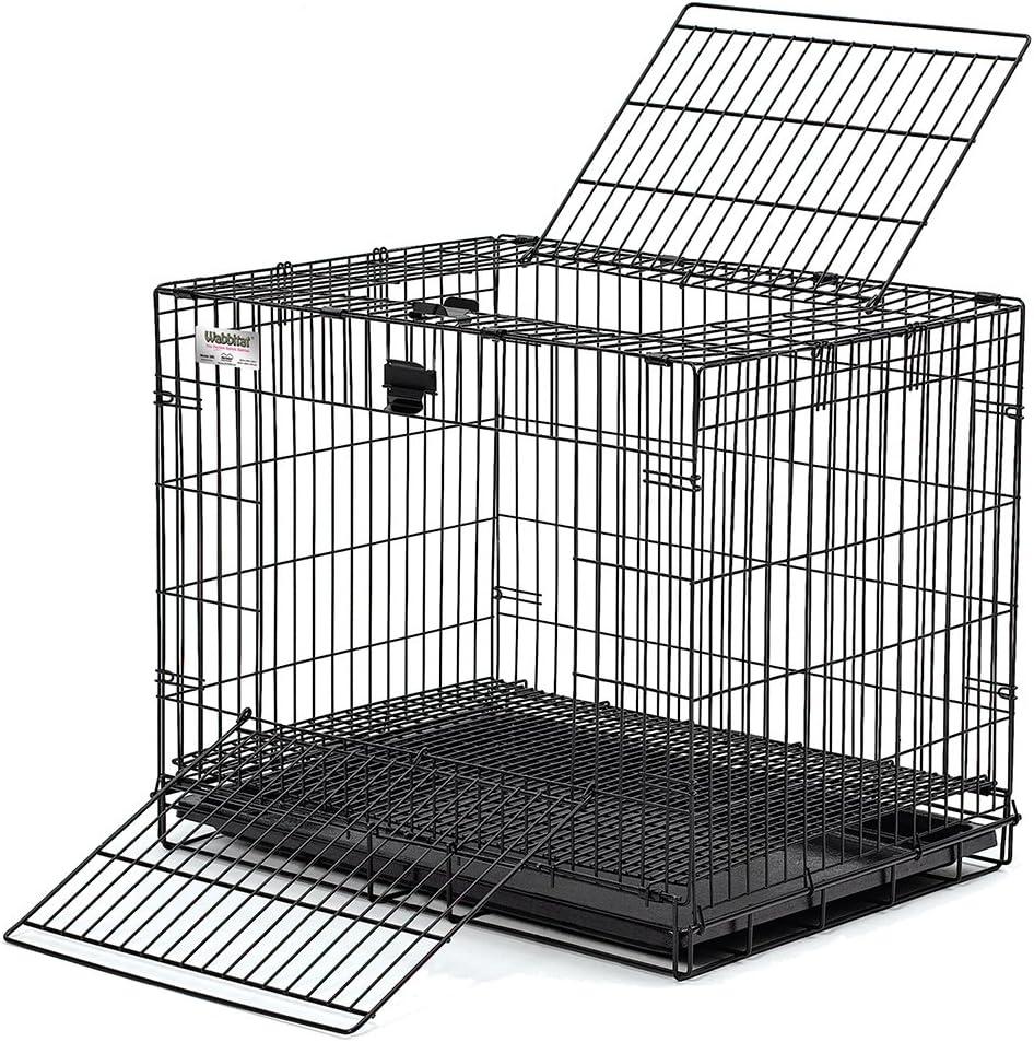 MidWest Homes for Pets Small Wabbitat Rabbit Cage, Grid Mesh Floor, Removable Tray, Top & Front Door Access, Rust Resistant Finish, No Tools Required (25.0"L x 19.0"W x 20.0"H, Black)