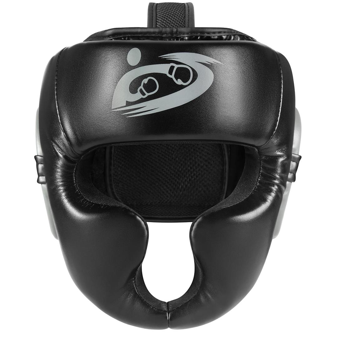 Boxing Headgear by Tworiver, PU Leather Head Guard Sparring Helmet for Boxing, MMA, UFC, Muay Thai, Kickboxing, Mixed Martial Arts, Wresting - Black