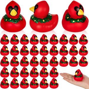 DEEKIN 24 Pcs Christmas Cardinal with Wreath Rubber Ducks 2 Inch Christmas Themed Rubber Ducks for Holiday Party Favors Seasonal Events Award Gifts