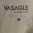 VASAGLE Side Table with Charging Station, Round End Table With Fabric Basket, with Power Outlets USB Ports Matte White and Camel Brown