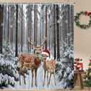 JAWO Winter Shower Curtain Snow Forest Woodland Deer Rustic Farmhouse Wildlife Cabin Nature Scenery Waterproof Polyester Fabric Christmas Shower Curtains 72x72 Inch (Grey)