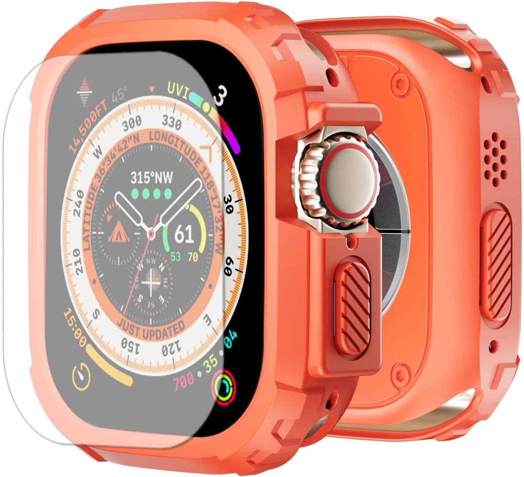 BOTOMALL Screen Protector Compatible with Apple Watch Ultra 3/2/1 49mm Bumper Case,Rugged Military Grade Flexible TPU Face Cover with Tempered Glass Film for iWatch Men Womens