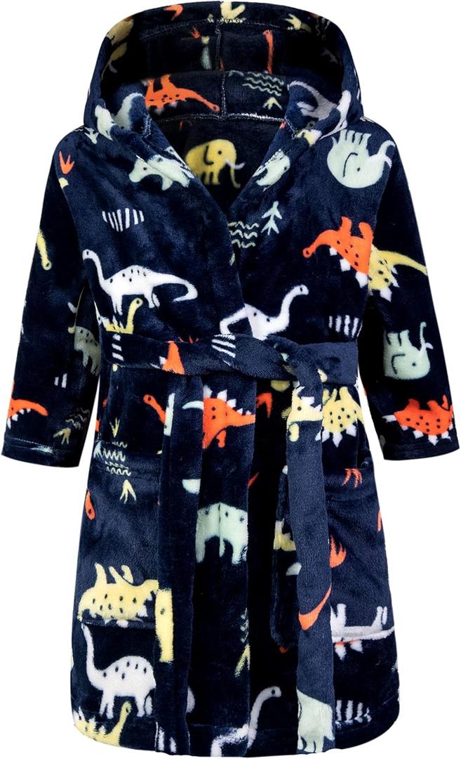 Kids Little Boys Girls Cartoon Hooded Bathrobe Toddler Robe Pajamas Sleepwear, 2-3Y