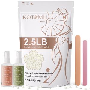 KOTAMU Hard Wax Beads, 2.5lb Waxing Beads for Full Body Bikini Brazilian Facial Leg Sensitive Skin Hair Removal, Unscented Wax Beans Target All Hair Types, Ideal for Women Men at Home & Salon Waxing (White)