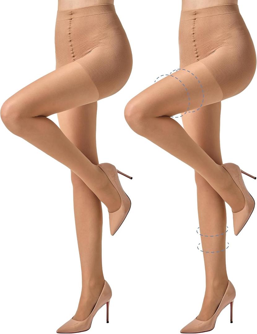 MANZI 2 Pairs Sheer Compression Pantyhose for Women 5-10mmHg Support Compression Stockings 30D Shaping Tights (X-Large)