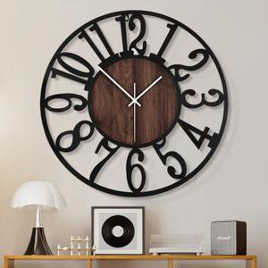 1st owned Large Wall Clock for Living Room Decor- 24" Decorative Antique Silent Non Ticking,Battery Operated,Black Metal,Wood Clocks for Farmhouse,Dining Room,Bedroom,Kitchen - Arabic Numerals