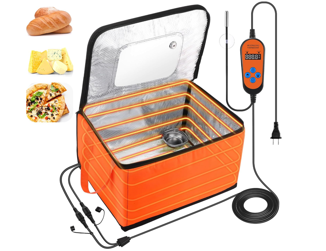 Proofing Box with Heater, Bread Proofing Box with 41℉-122℉ Temperature and Timer Controller, Collapsible Zippered Temperature Proofer for Bread, Pizza and Yoghurt Making