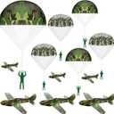 Jerify 10 Pcs Parachute Toys and 10 Pcs Camouflage Foam Airplanes Bulk Camo Parachute Army Men Toys and Foam Glider Flying Gifts