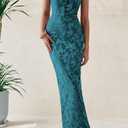 BTFBM Women Spring Dresses 2025 Elegant Wedding Guest Dresses Bodycon Tube Maxi Dress Split Floral Cocktail Dress (Blue, L)