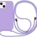 Silicone iPhone 16 Plus Case with Phone Lanyard, Long Crossbody Strap, Universal Lanyard Adjustable Neck Strap Protective Wireless Charging Case Phone Cover(Purple, iPhone 16 Plus)