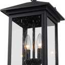 Treekee Large Outdoor Pendant Light, Modern Adjustable Hanging Lantern, Black Outside Porch Chandelier Light with Seeded Glass, Exterior Pendant Lighting for Patio, Porch, Yard