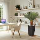 4FT Artificial Cycas Tree, Faux Sago Palm Tree with Planter, Decorative Rocks, Fake Palm Tropical Plant with Authentic Leaves and Trunk for Home Office Patio Porch Decor(Black)