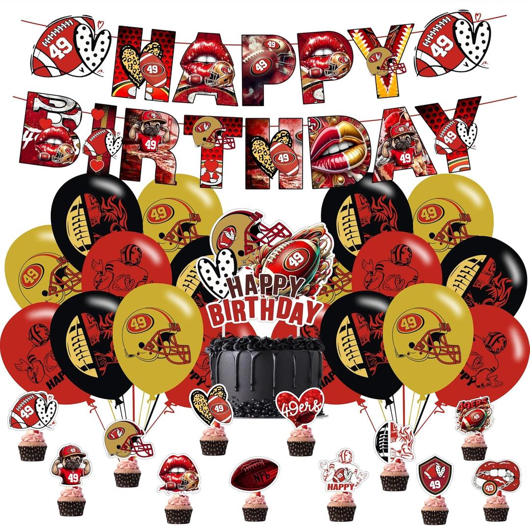 49 Football Birthday Party Supplies,Party Decorations Set Include Banner,Balloons,Cake Cupcake Toppers,for Boys Girls Theme Party.