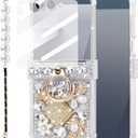 for Samsung Galaxy Z Flip 7 Case 3D Cute Handmade Sparkle Stunning Stones Crystal Diamond Bling Glitter Cover with Strap Hinge Protection & Screen Protector Case