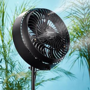 HOLMES 16" Outdoor Misting Stand Fan, Hose Connection, 3 Speeds, 3 Micro-Mist Levels, 80 Oscillation, Adjustable Height, 25 Head Tilt, GFCI Plug, Black