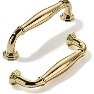 Khtumeware 10 Pack 3 Inch(76mm) Polished Brass Cabinet Pulls Unlacquered Gold Cabinet Handle Heavy Duty Solid Cabinet Hardware for Cupboard Drawer Pulls Dresser Handle