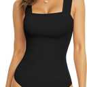MANGOPOP Tank Top Bodysuit for Women Square Neck Sleeveless Backless Body Suits Going Out Tops (Large, Black)