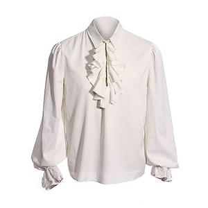 Bbalizko Mens Pirate Shirt Ruffle Victorian Renaissance Steampunk Vampire Poet Shirts Gothic Medieval Costume White, Size M